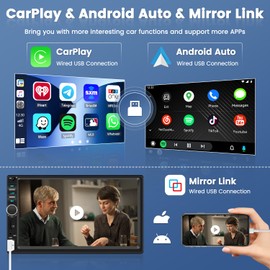 Double Din Car Stereo with Apple CarPlay and Android Auto, 7 Inch HD Touchscreen Car Radio, Bluetooth Car Audio Receivers, Backup Camera, Mirror Link, USB/AUX/TF/FM