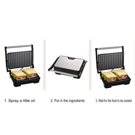 Electric Sandwich Maker, 850W 180 Degree Flattening Panini Maker Nonstick Double Sided Heating ABS Stainless Steel for Home