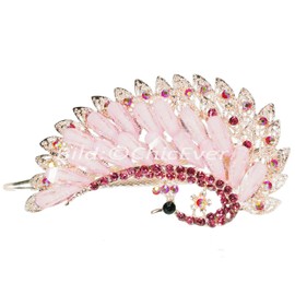 ChicEver Beautiful Peacock Metal Rhinestone & Acrylic Hair Clip Pink Gold 5270