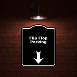 Flip Flop Parking Black Sign Arrow Down Aluminum Composite Sign 8.5 x 10 inches