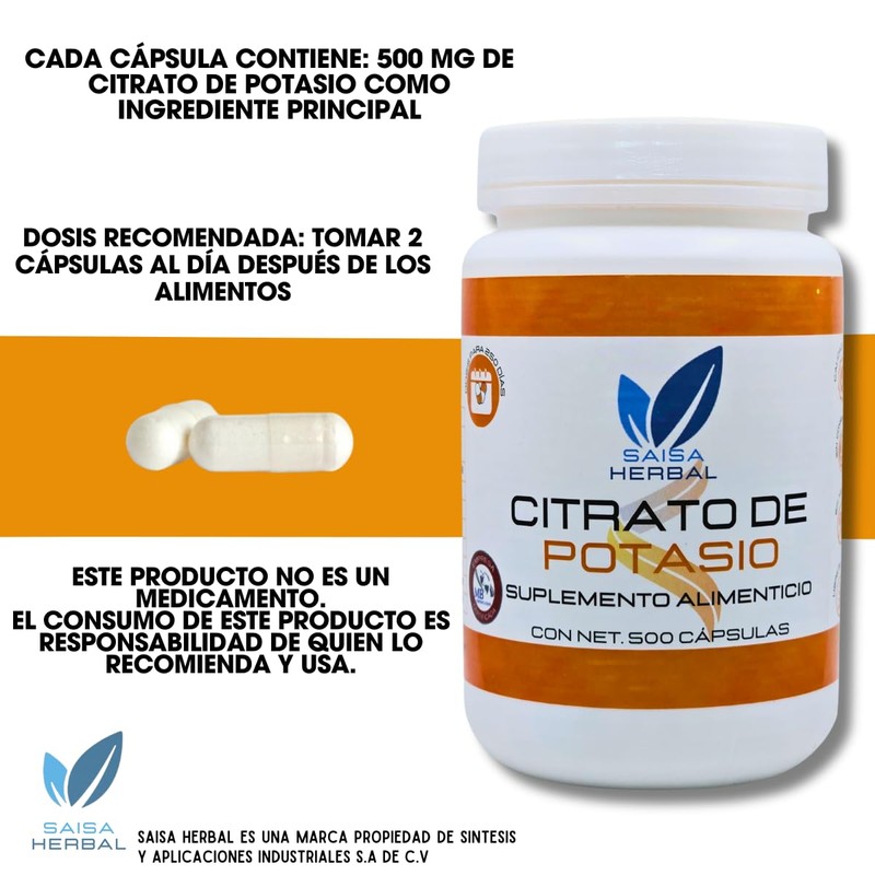 Citrato de Potasio Pack de 2 bolsas de 500 cápsulas
