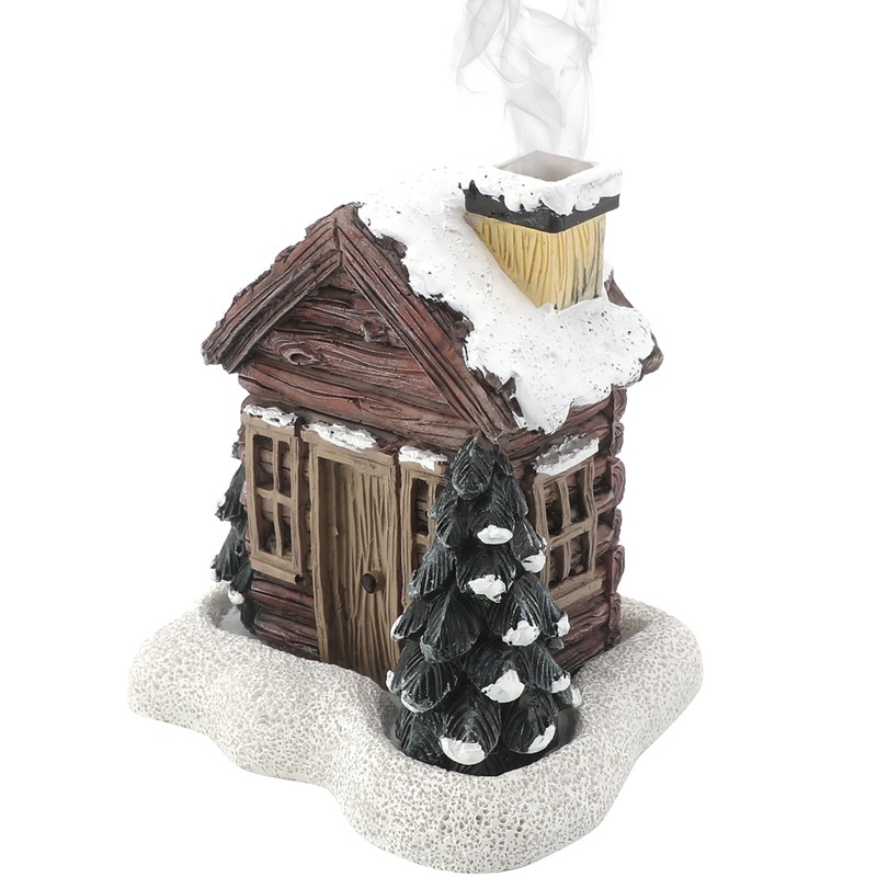 Log Cabin Incense Burner Resin Christmas Snowy Winter Incense Cone