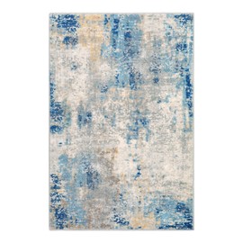 Lahome Modern Abstract Area Rug - 2x3 Washable Small Front Door Rug for Entryway Mat Contemporary Faux Wool Non-Slip Soft Floor Indoor Carpet for Living Room Kitchen Bathroom RV,Blue/Yellow/Ivory