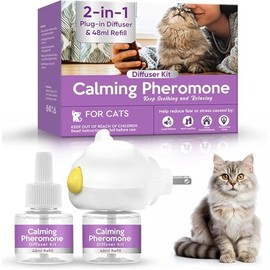 NHZ Cat Calming Diffuser, Release Sustained Pheromone, Reduces Stress for Cats in New Environments, 60 Days Lasting, 1 Diffuser Head and 2 Refills