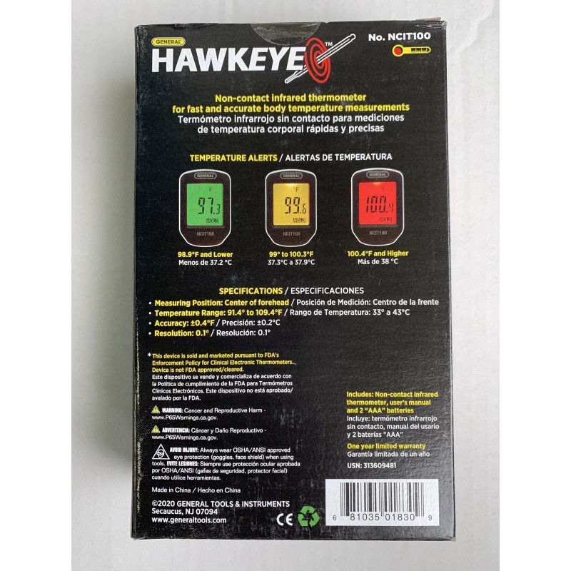 General Hawkeye Non-contact Infrared Thermometer Sealed Free Ship