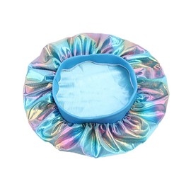 Gorro de satén para dormir para mujer, pelo rizado, banda ancha de satén, gorro de noche para niñas, pelo natural (azul real)