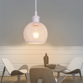 TWSXTE White Pendant Light, Industrial Vintage Ceiling Light, Rustic Style Cage Chandelier Bedroom Lamp, E27 LED Adjustable Rope Decoration