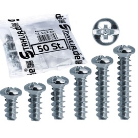 Stahlia Euro Screws 6.3 x 13 mm Rounded Head Screws (Pack of 50) Galvanised Steel Wood Screws Set Drawer Rails Hinges Furniture Connectors Furniture Screws