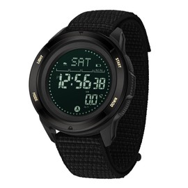 Sports Watch for Men Nylon Strap Hiking Watch Metronome Compass Stopwatch Pedometer Digital Watch Waterproof 5ATM Dial Easy to Read at Night, black, Strap.