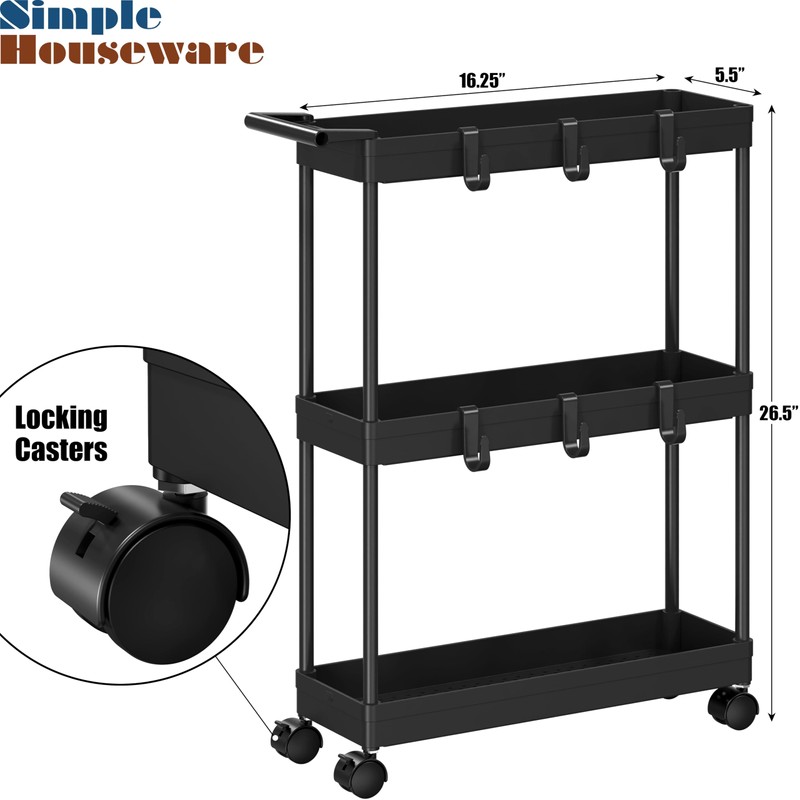 Simple Houseware 3-Tier Slim/Narrow Storage Cart with Handle, 5.5'' Wide