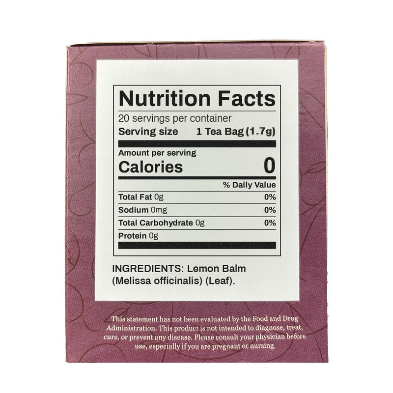 Organic Positively Botanicals Company, Lemon Balm Herbal Tea Bags, 20