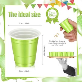 Roshtia 100 Pack 2 oz Christmas Plastic Shot Cups, New Year Mini Disposable Shot Glasses 2 oz Small Plastic Cups for Wedding, New Year Party, Beer Taste Serving, Snacks(Light Green)