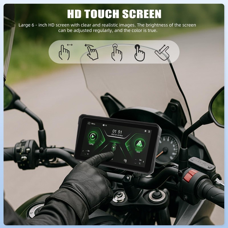 Portable Motorcycle Carplay Screen with Wireless CarPlay Android Car, 6