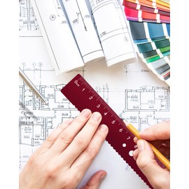 Honagu Triangular Ruler Set, 4 Pieces Aluminum Alloy Ruler, Metal Drafting Ruler, Geometric Protractor for Student, Draftsman, Engineers, School Office Supplies (Rose Red)