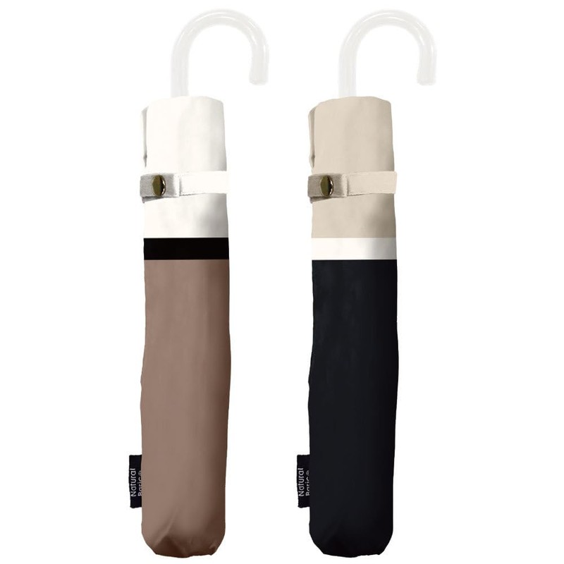 Nakatani Natural Basic Folding Umbrella, UV Tri-Color, Black, Hand Open,
