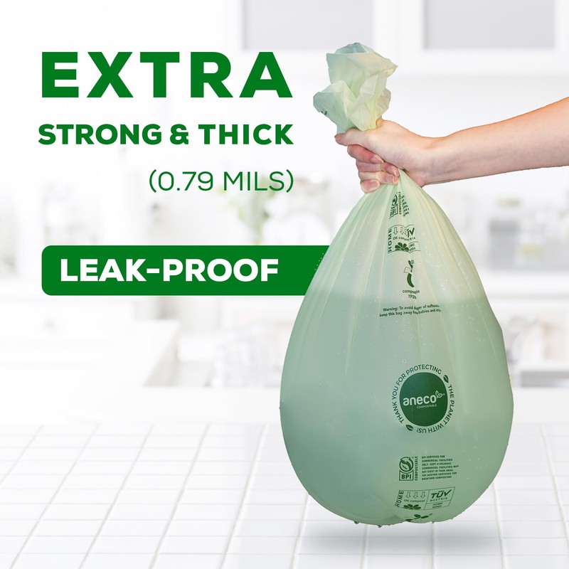ANECO Compostable Trash Bags 4 Gallon (Flat-Top, 100 Count), Extra