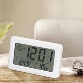 Qcwwy Digitaler Wecker, Digitalanzeige Temperatur-Befeuchtungs-Überwachungsuhr Weiße Farbe Einfaches Design Mini-Special-Panel-Design Elektronische Uhr für Den Hausgebrauch