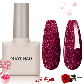 MAYCHAO 15ML Burgundy Glitter Gel Nail Polish 1Pc Burgundy Red Shimmer Gel Polish Soak Off UV LED Nail Gel Polish Nail Art Starter Manicure Salon DIY at Home, 0.5 OZ