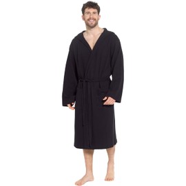 Sock Stack Men's Hooded Waffle Robe Dressing Gown Bathrobe for Men Super Absorbent Cotton Robes Spa Perfect for Home & Loungewear, Black M/L