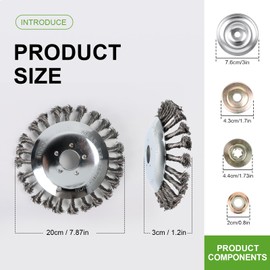Unkrautbürste für Freischneider, 8 Zoll Drahtbürste mit Adapter für Freischneider und Rasenmäher, Effiziente Entfernung von Unkraut und Moos