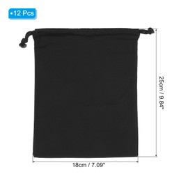 PATIKIL Polyester Cotton Reusable Drawstring Bags, 7x10 Inch 12 Pack Multipurpose Washable Cotton Dust Bags, Luggage Organizer, Travel Essentials Storage Pouch, Black