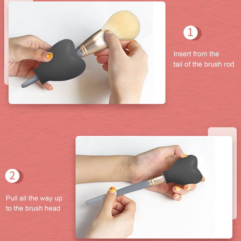 Makeup Brush Cover, Heart Shaped Brush Cover Portable 3pcs Slip