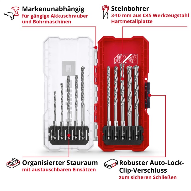 Original Einhell S-CASE 10-Piece Masonry Drill Bit Set (According to