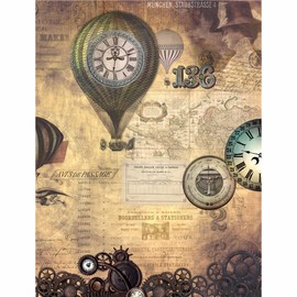 Steampunk Mix Rice Paper, 20.32 x 26.67 cm - 6 x Different Printed Mulberry Paper Images 30gsm Visible Fibres for Decoupage Crafts Mixed Media Collage Art