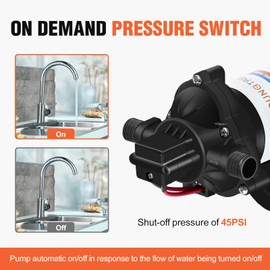 YOUNGTREE 12V DC RV Water Diaphragm Pump 3.5 GPM 45PSI, 12Volt Self-Priming Fresh Water Pressure Pump with Pressure Switch for RV Camper Boat Home Off-Grid