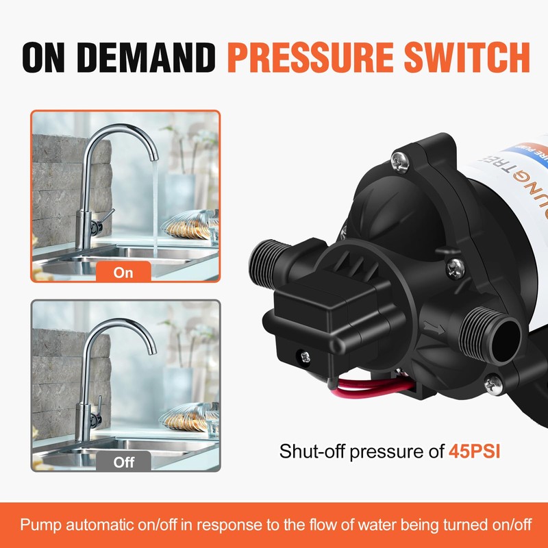 YOUNGTREE 12V DC RV Water Diaphragm Pump 3.5 GPM 45PSI,
