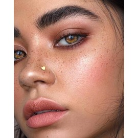 COCHARM 14K Solid Gold Nose Stud 20g Yellow Gold L Bend Nose Stud Heart Real Gold Nose Stud 14K Press Fit Nose Piercing 20g Hypoallergenic Nose Stud Jewelry For Women Men