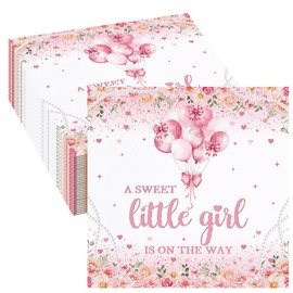 Tcoyodw 80 Pcs Pink Bow Baby Shower Party Paper Napkins A Sweet Little Girl is on The Way Disposable Napkins Pink Floral Baby Shower Party Supplies Table Decorations for Girls