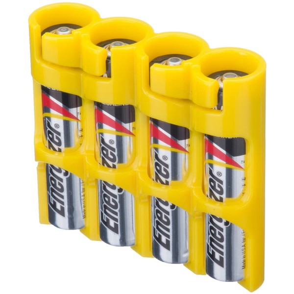 Storacell SLAAA4pkCY by Powerpax SlimLine AAA Battery Caddy, Yellow, Holds 4 Batteries