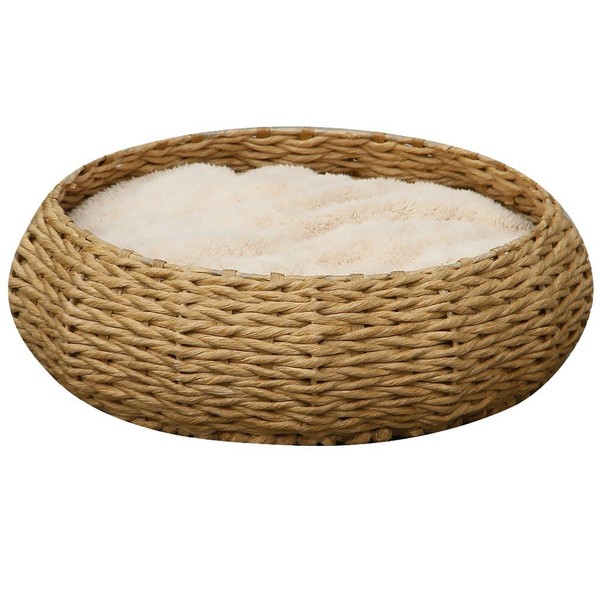 PetPals Hand Made Paper Rope Round Bed for Cat/Dog/Pet Sleep with Pillow, Natural (Round)