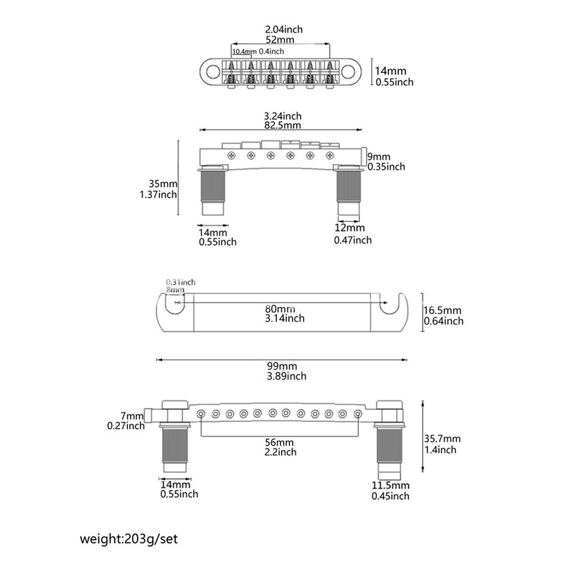 12 String Saddle Bridge and Tailpiece with Studs Metal Guitar