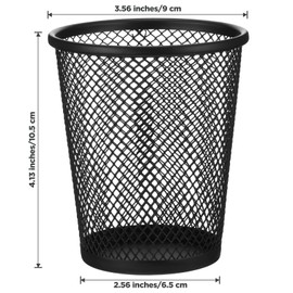 12 Pack Metal Mesh Pen Holder, Black Round Pencil Cup Organizer for Desk, Office, Classroom, 2.6"x3.5"x4.2" Size