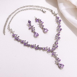 Clearine Necklace and Earrings Set Wedding Bridal Leaf Crystal Jewellery Set Clear Silver Tone, Crystal, No Gemstone