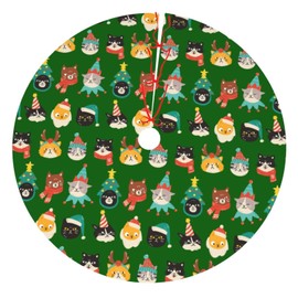 Cute Cats Christmas Tree Skirt 30 Inches Animal Tree Skirt Xmas Tree Mat Holiday Party Supplies Christmas Tree Decorations