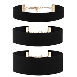 Cupimatch 3PCS Classic Elegant Girls Plain Black Wide Velvet Ribbon Choker Necklace Extender Chain