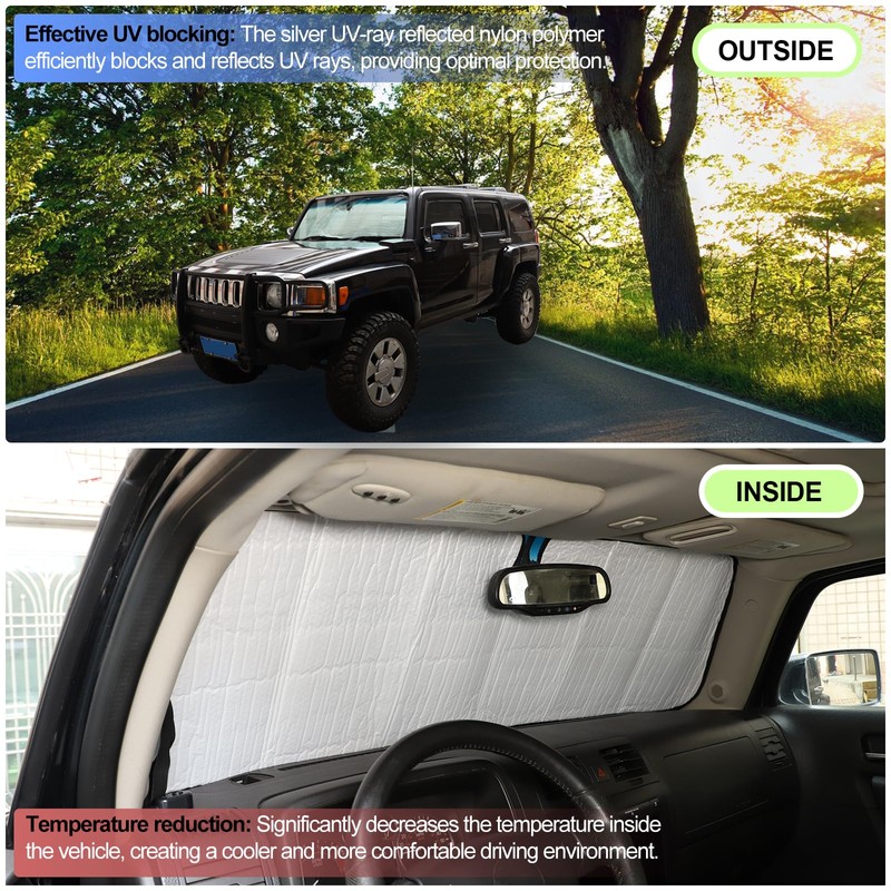 Windshield Sunshade Compatible with Hummer H3 2005-2009, Auto Sun Visor,