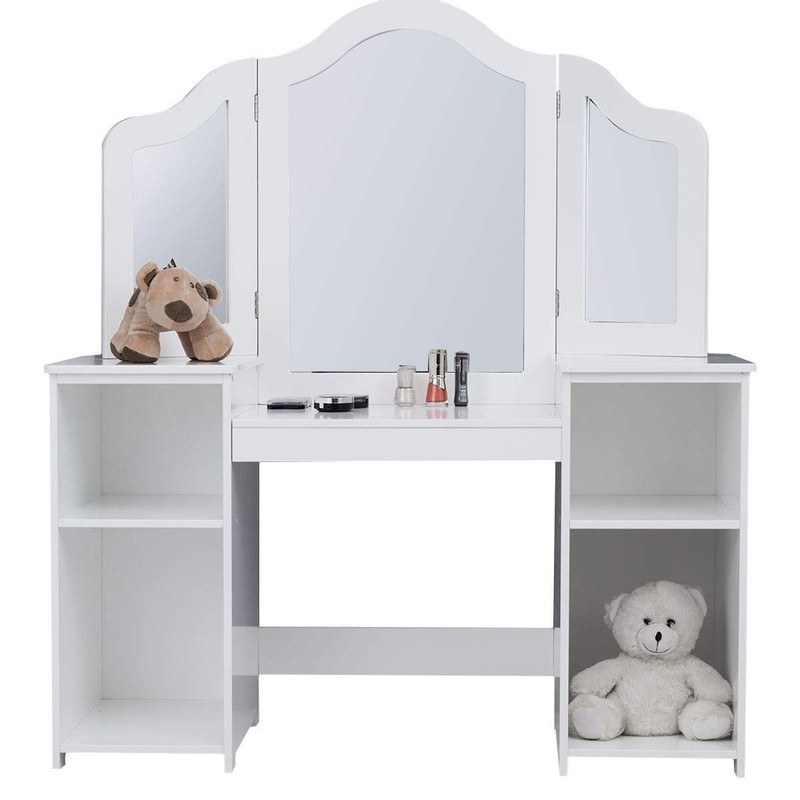 Nightcore Kids Vanity Table, White Dressing Table with 4 Storage