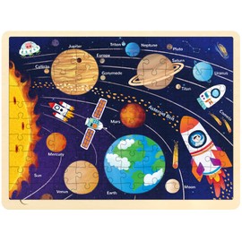 Solar System Wooden Puzzles for Kids Ages 3-5 by MoinKidz, Space Puzzle 100 Piece Puzzles for Kids Ages 4-6-8-10 with Unique Puzzle Pieces, Preschool Toddler Jigsaw Puzzles with Puzzle Tray