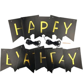 Happy Birthday Banner, Birthday Decorations Versatile, Beautiful, Swallowtail Bunting Flag Garland, Chic Black And Gold Hanging Decor 13pcs