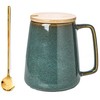 Ceraozmus Large Ceramics Coffee Mugs,24 OZ,With Spoon And Wooden Lid,For