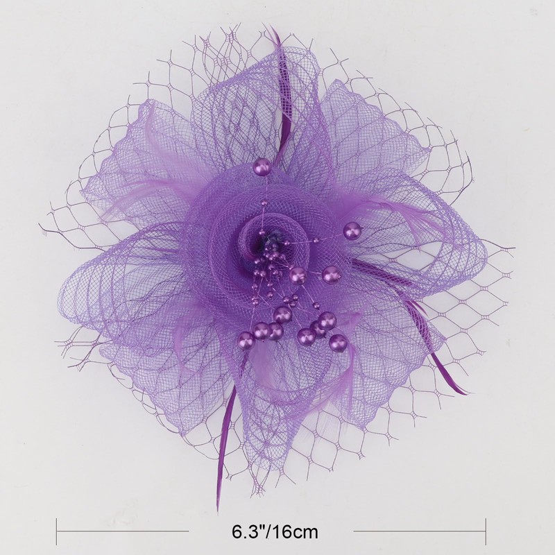 DRESHOW Fascinators Hat Flower Mesh Ribbons Feathers with Forked Clip