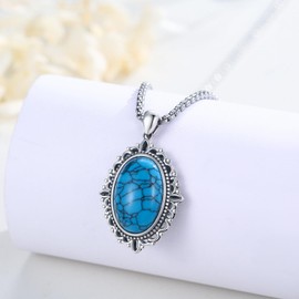 CUOKA MIRACLE Turquoise Necklace 925 Sterling Silver Turquoise Pendant Gemstone Dainty Turquoise Necklace Vintage Jewelry Birthday Wedding Gifts for Women