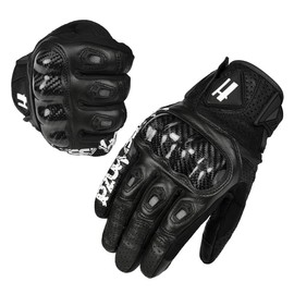 Harssidanzar Leather Perforated Motorcycle Gloves for Men Motorbike Riding Driving Gloves CM001US, Black, Size Small