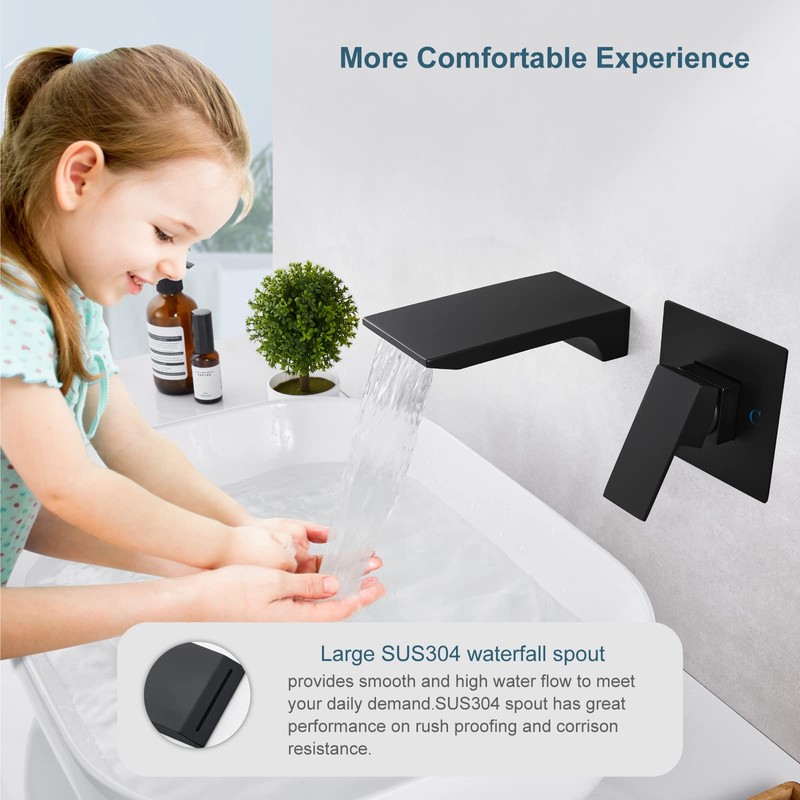 Aolemi Wall Mount Matte Black Bathroom Sink Faucet One Handle