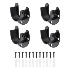 sourcing map 4Pcs Closet Rod End Supports, 1.26" Stainless Steel Flange Rod Holder Bracket End Supports with Screws for Bathroom Closet Curtain, Black