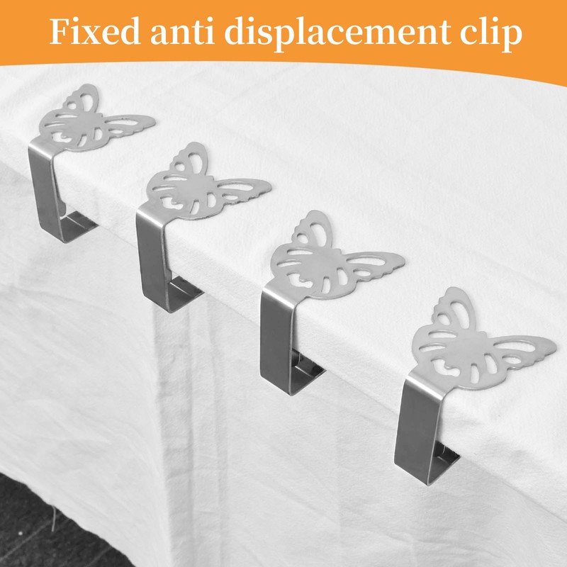 Pack of 10 Stainless Steel Butterfly Tablecloth Clips Silver Tablecloth